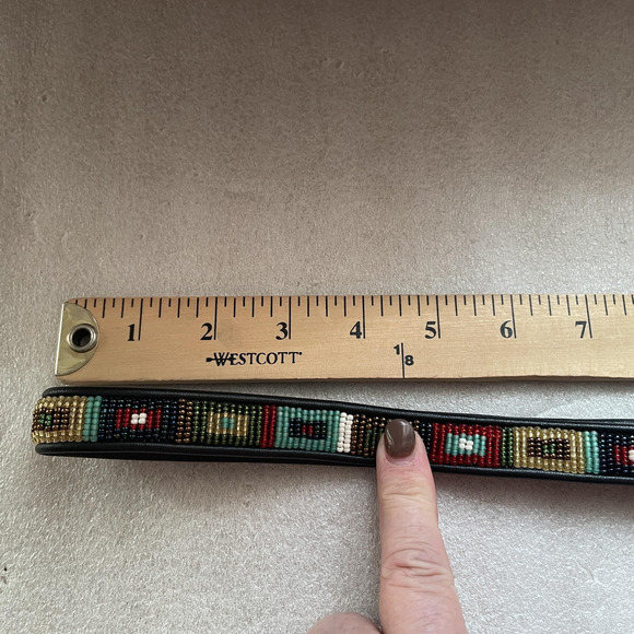 Vintage 90s Brighton Belt Women Small Black Leather Beaded Southwestern Western - Picture 8 of 9